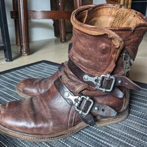 women's AS98 Brown Leather Buckle Boots